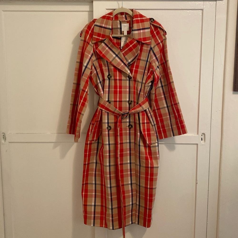 H&M Plaid Cotton Double Breasted Trench